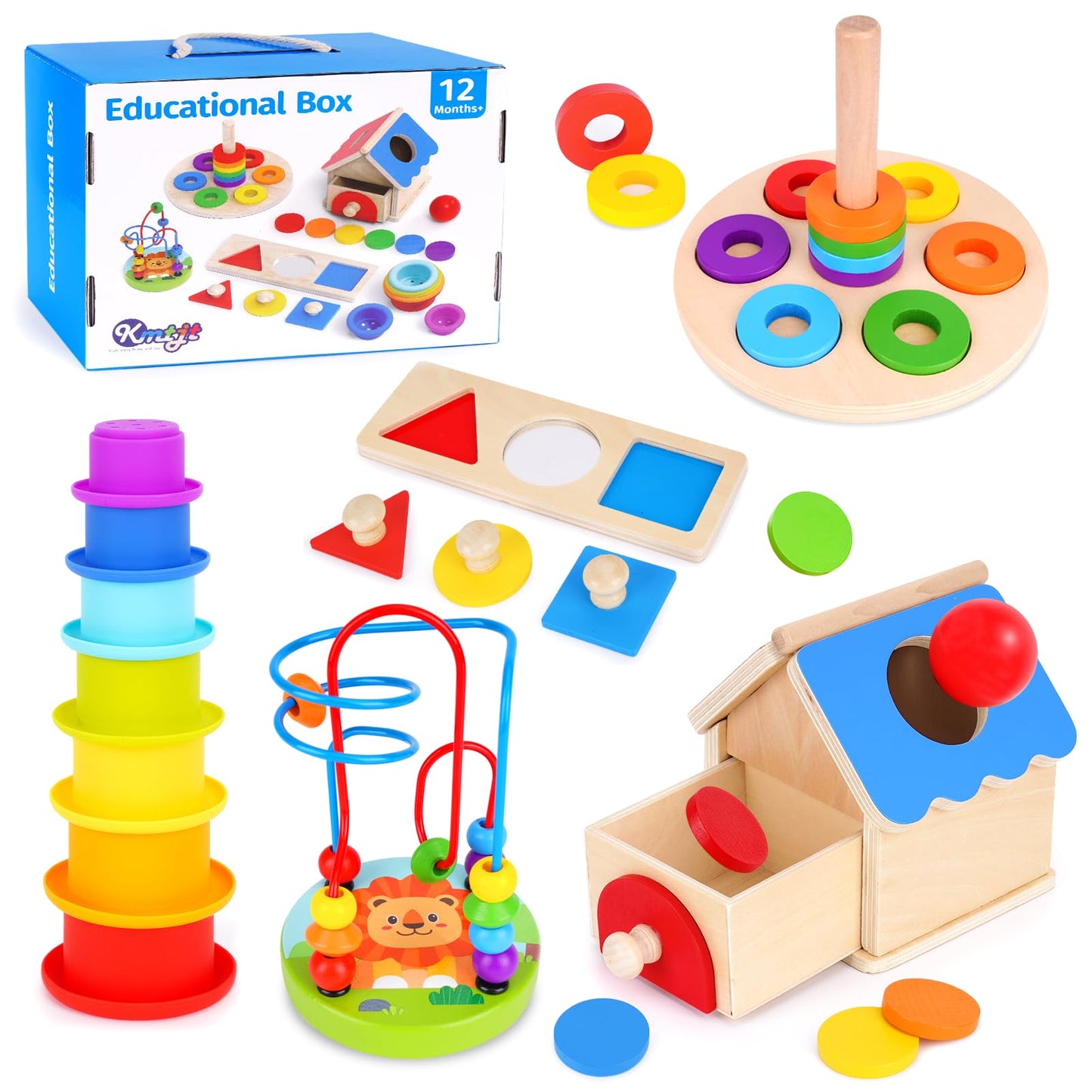 KMTJT Montessori Toys for 12-18 Months | Stacking Cups & Bead Maze