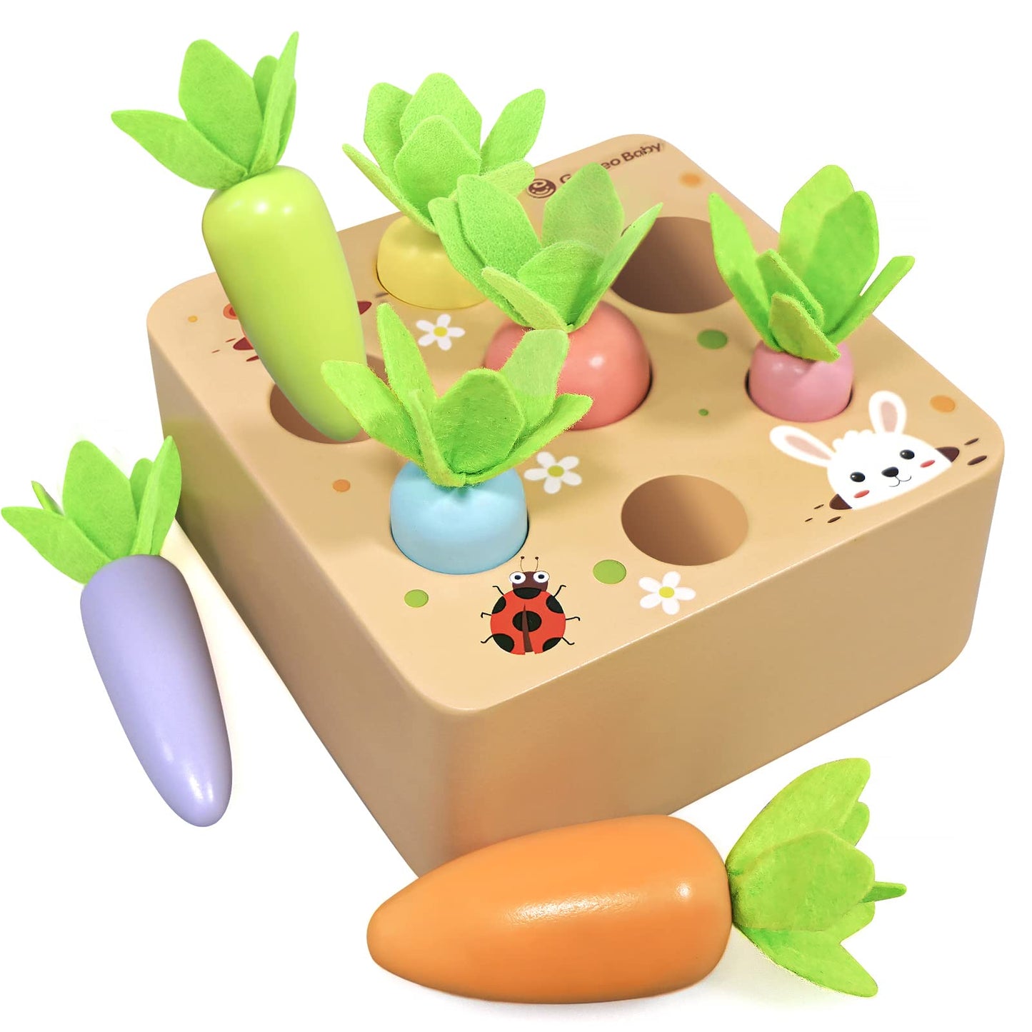 KMTJT Montessori Wooden Macron Carrot Harvest Game — Sorting & STEM Toy for Toddlers 2-3