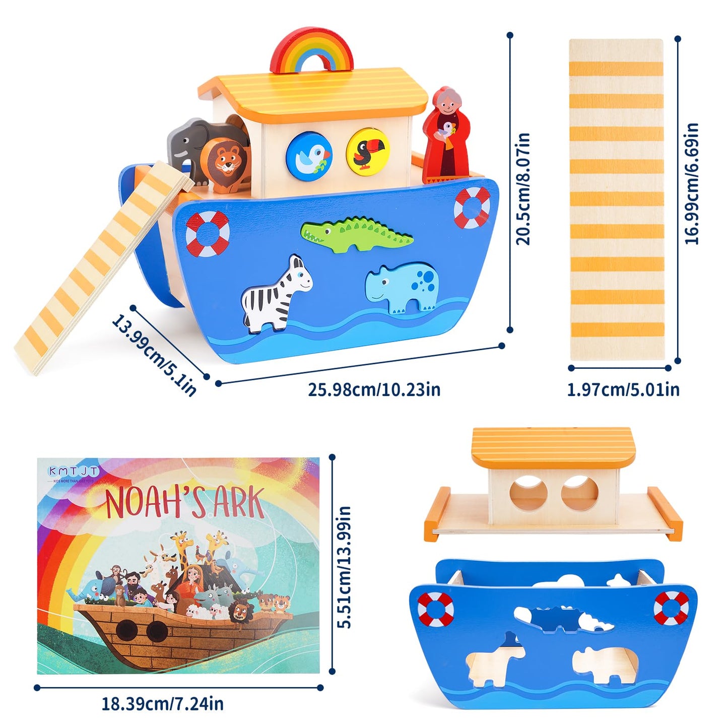 KMTJT Noah's Ark Wooden Toy — Montessori Shape Sorter for Toddlers, Baptism Gift