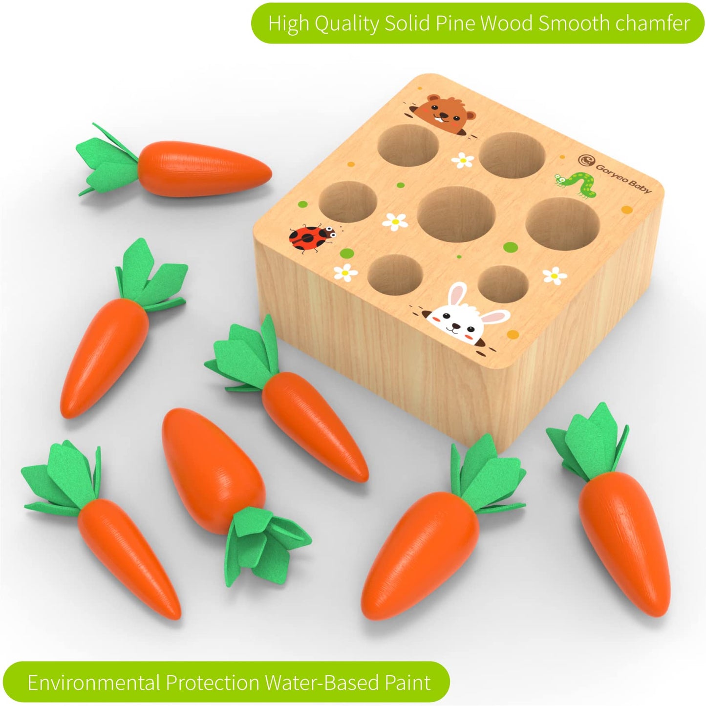KMTJT Montessori Carrot Harvest Game – Wooden Sorting Toy for 1-3 Year Olds