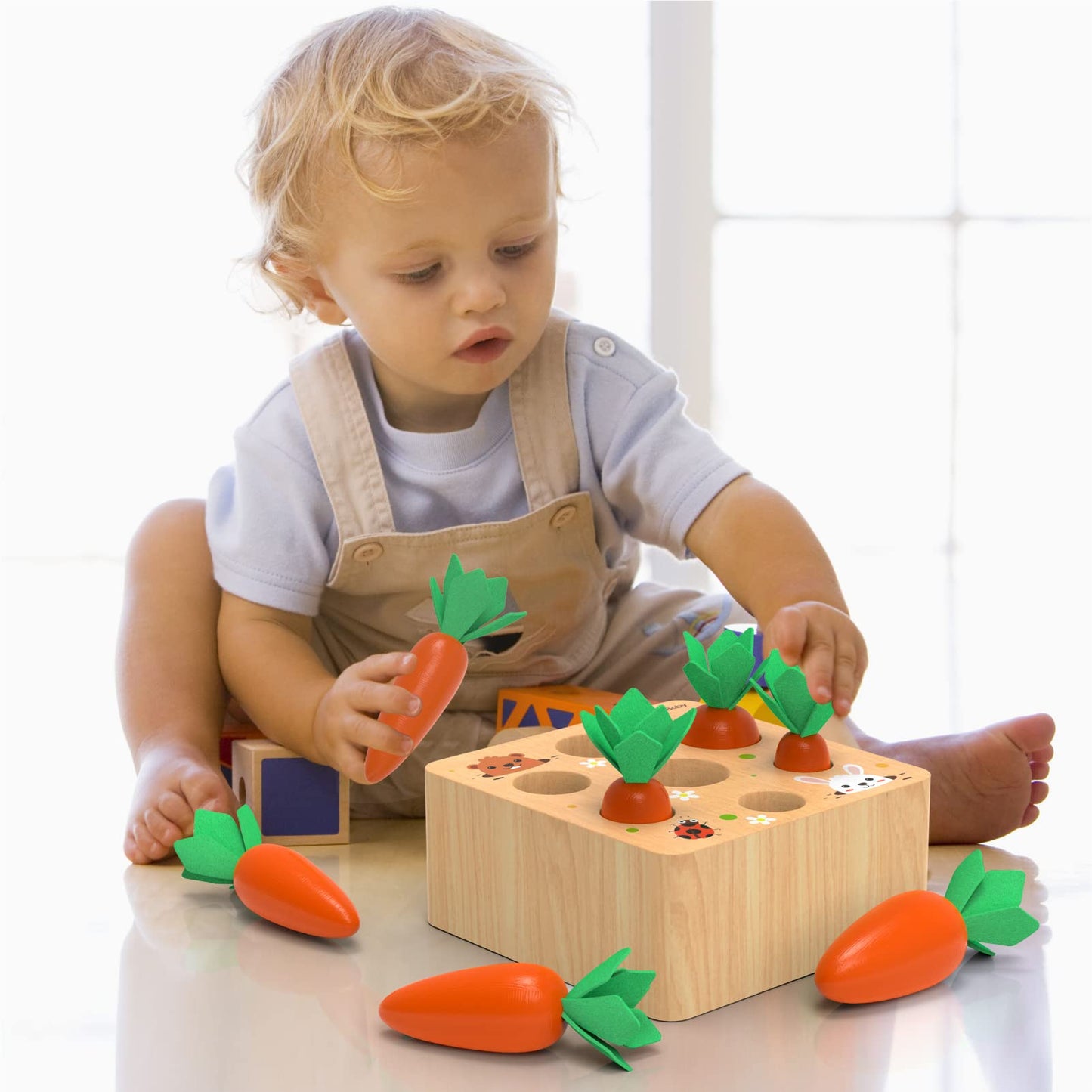 KMTJT Montessori Carrot Harvest Game – Wooden Sorting Toy for 1-3 Year Olds