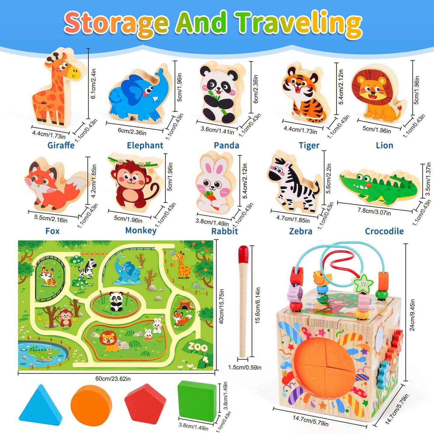 KMTJT Wooden Activity Cube | Montessori Toys for 12+ Months | 7-in-1 Learning Cube
