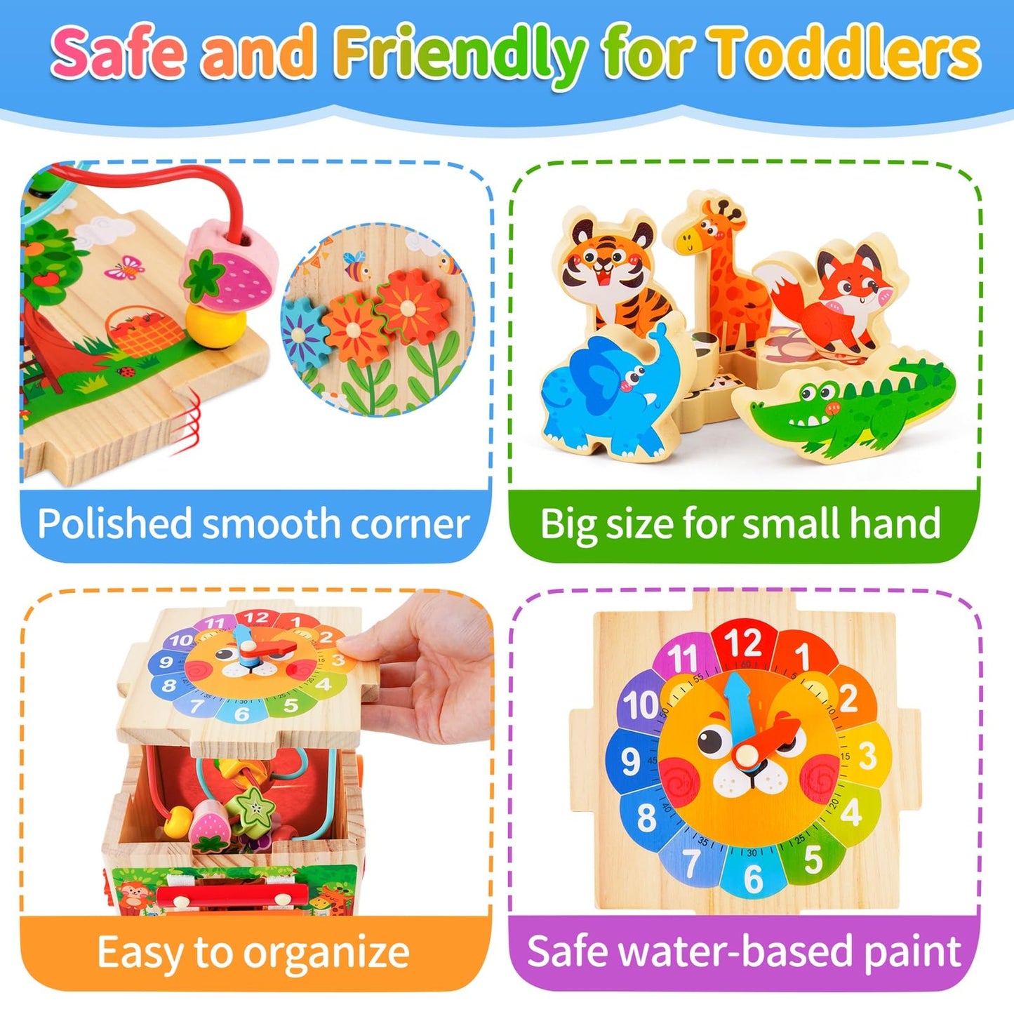 KMTJT Wooden Activity Cube | Montessori Toys for 12+ Months | 7-in-1 Learning Cube