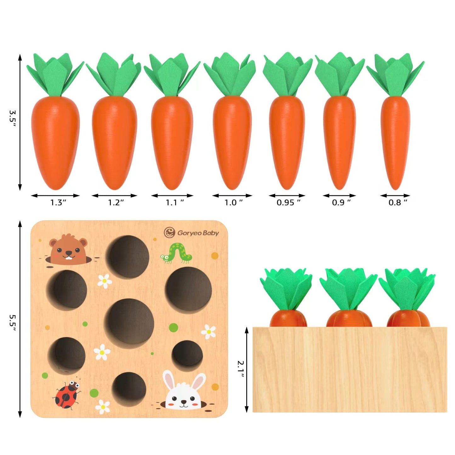KMTJT Montessori Carrot Harvest Game – Wooden Sorting Toy for 1-3 Year Olds