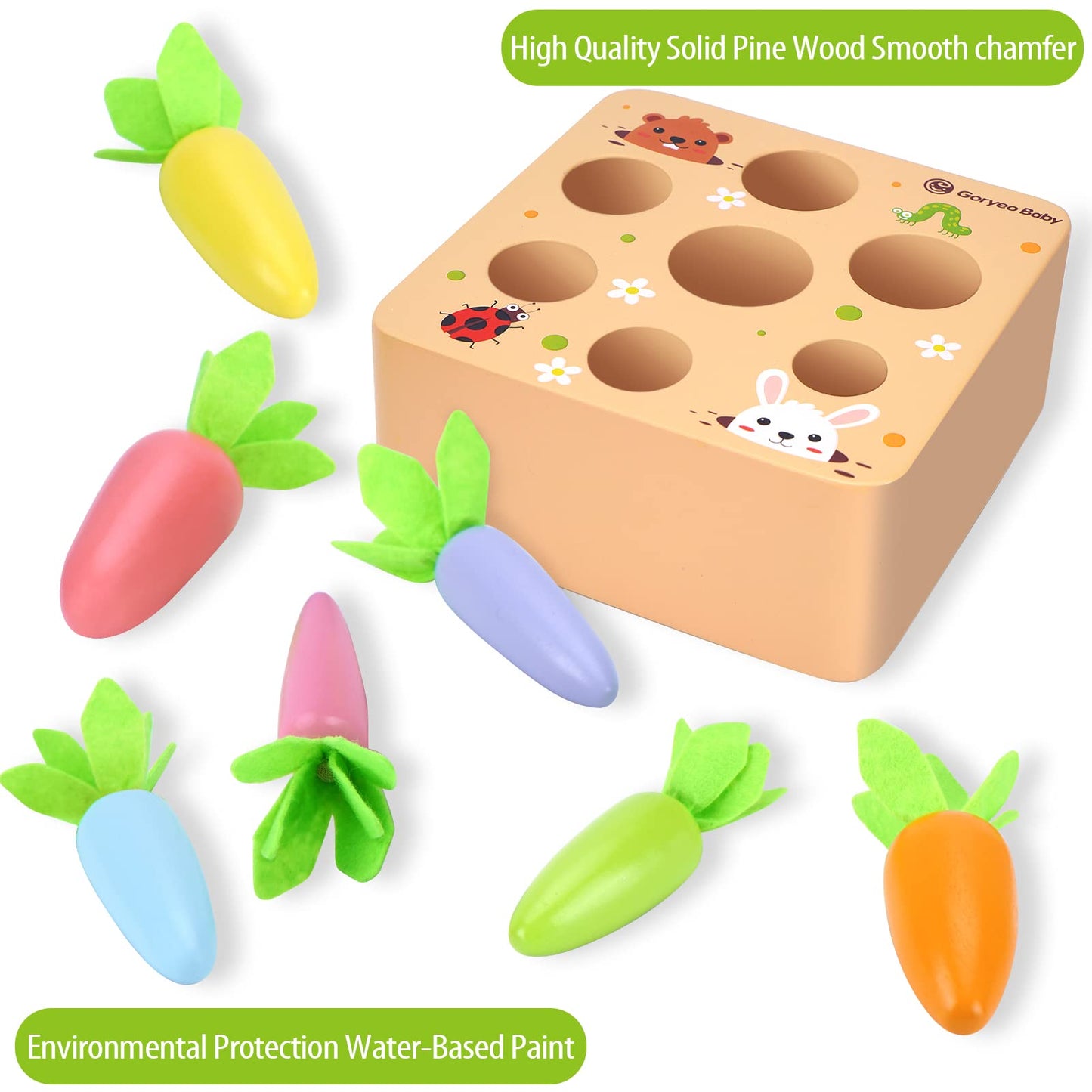 KMTJT Montessori Wooden Macron Carrot Harvest Game — Sorting & STEM Toy for Toddlers 2-3