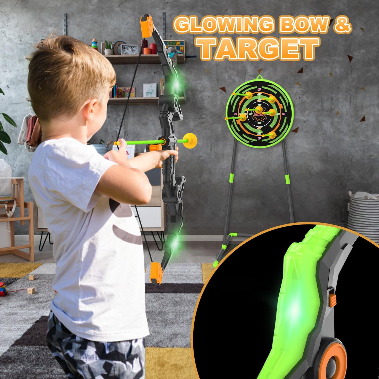 Kmuxilal Kids Bow and Arrow Set with LED Lights | Indoor & Outdoor Archery Toy Gift (Ages 4-12)