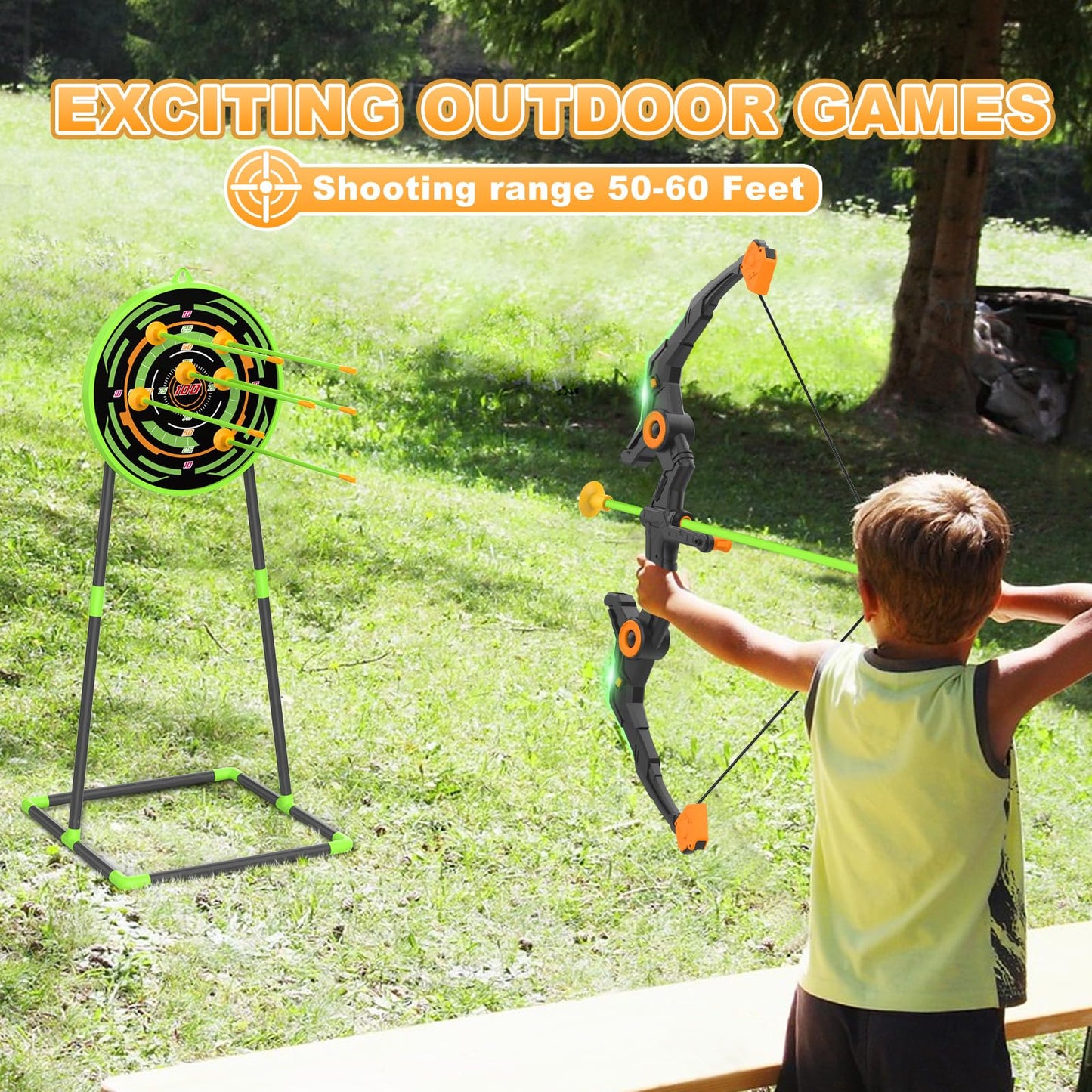 Kmuxilal Kids Bow and Arrow Set with LED Lights | Indoor & Outdoor Archery Toy Gift (Ages 4-12)
