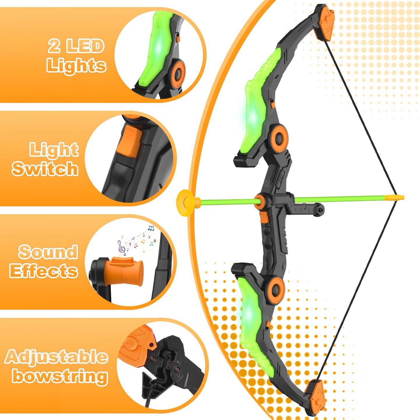 Kmuxilal Kids Bow and Arrow Set with LED Lights | Indoor & Outdoor Archery Toy Gift (Ages 4-12)