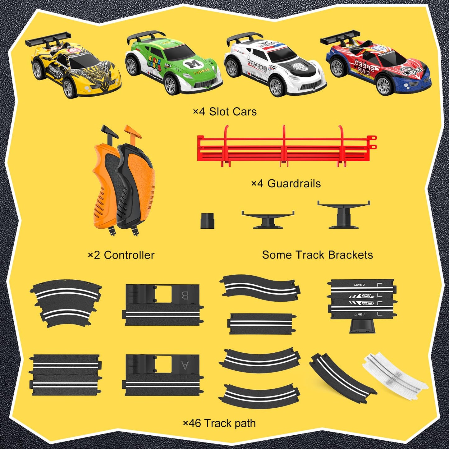 Kmuxilal Slot Car Race Track Sets – 2-in-1 Electric Track with 4 Cars