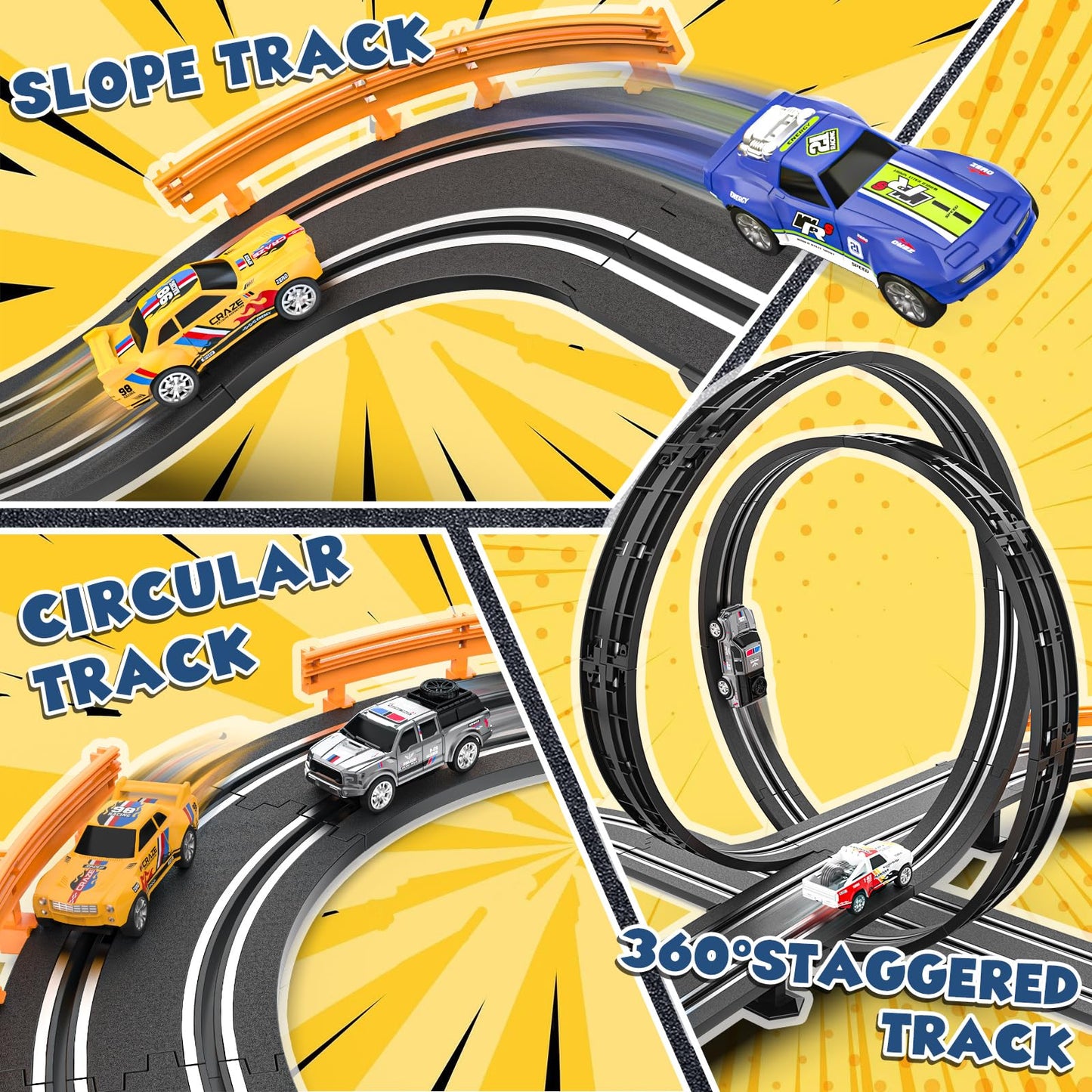 Kmuxilal Slot Car Race Track Set – 4 Cars, LED Bridge, Overpass & 20ft Track