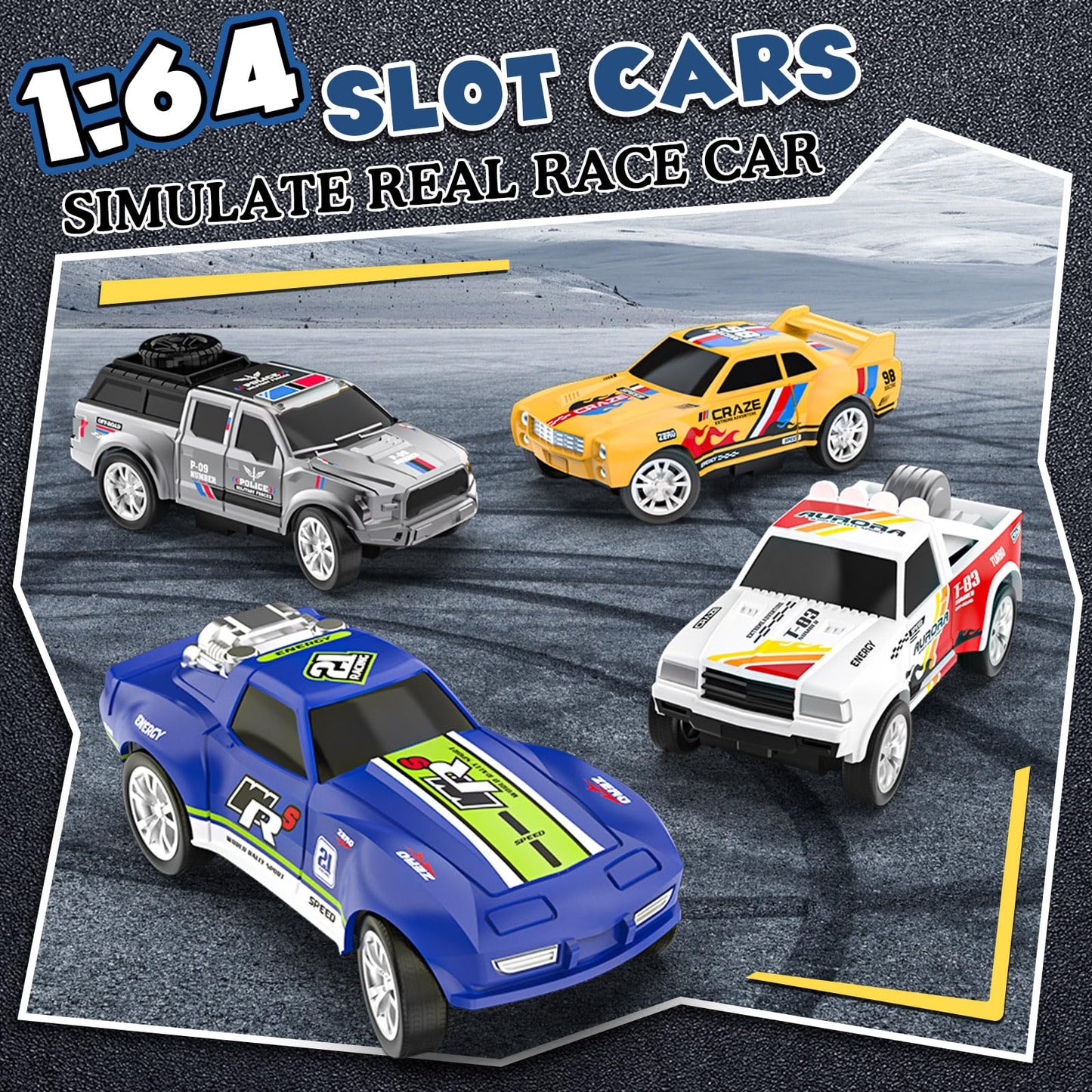 Kmuxilal Slot Car Race Track Set – 4 Cars, LED Bridge, Overpass & 20ft Track