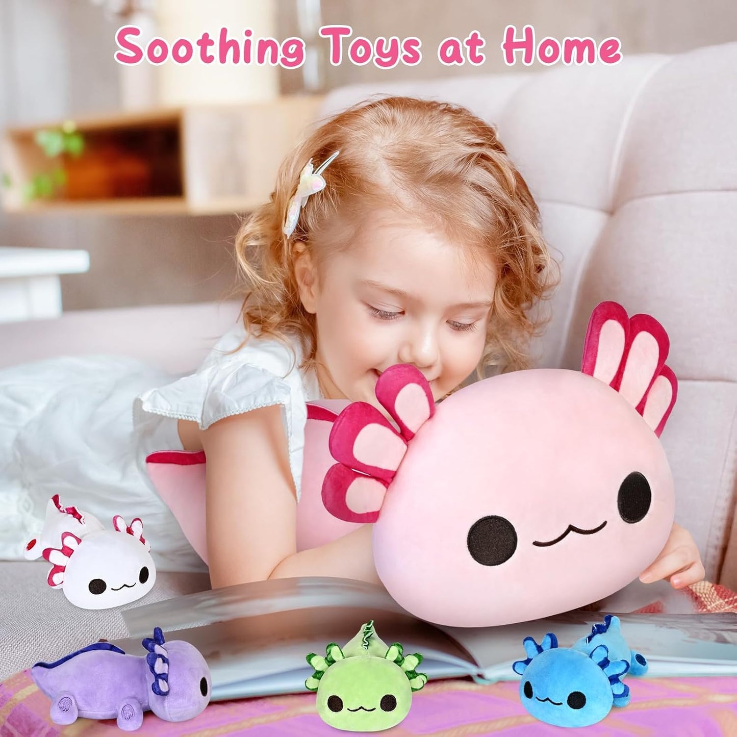 KMUYSL Axolotl Plush Toy Set – Mommy with 4 Babies, Gift for Kids 0-8+