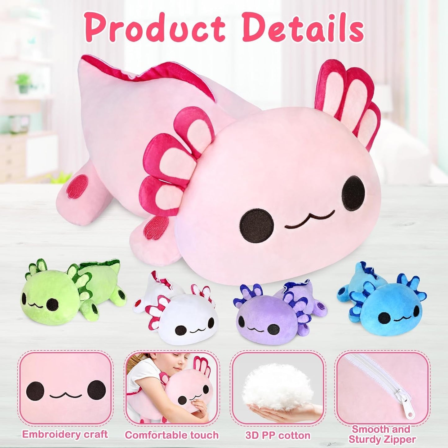 KMUYSL Axolotl Plush Toy Set – Mommy with 4 Babies, Gift for Kids 0-8+