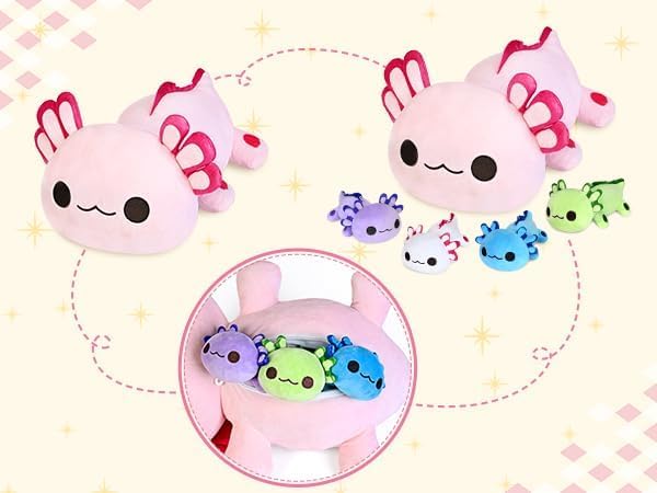 KMUYSL Axolotl Plush Toy Set – Mommy with 4 Babies, Gift for Kids 0-8+