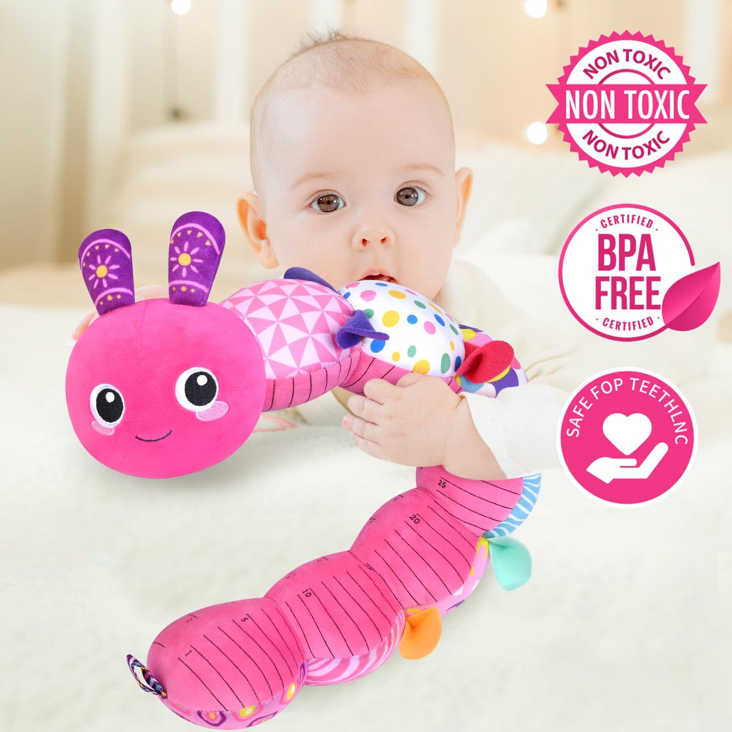 KMUYSL Baby Toys 0-12 Months | Sensory Plush with Crinkle, Rattle & Squeaker