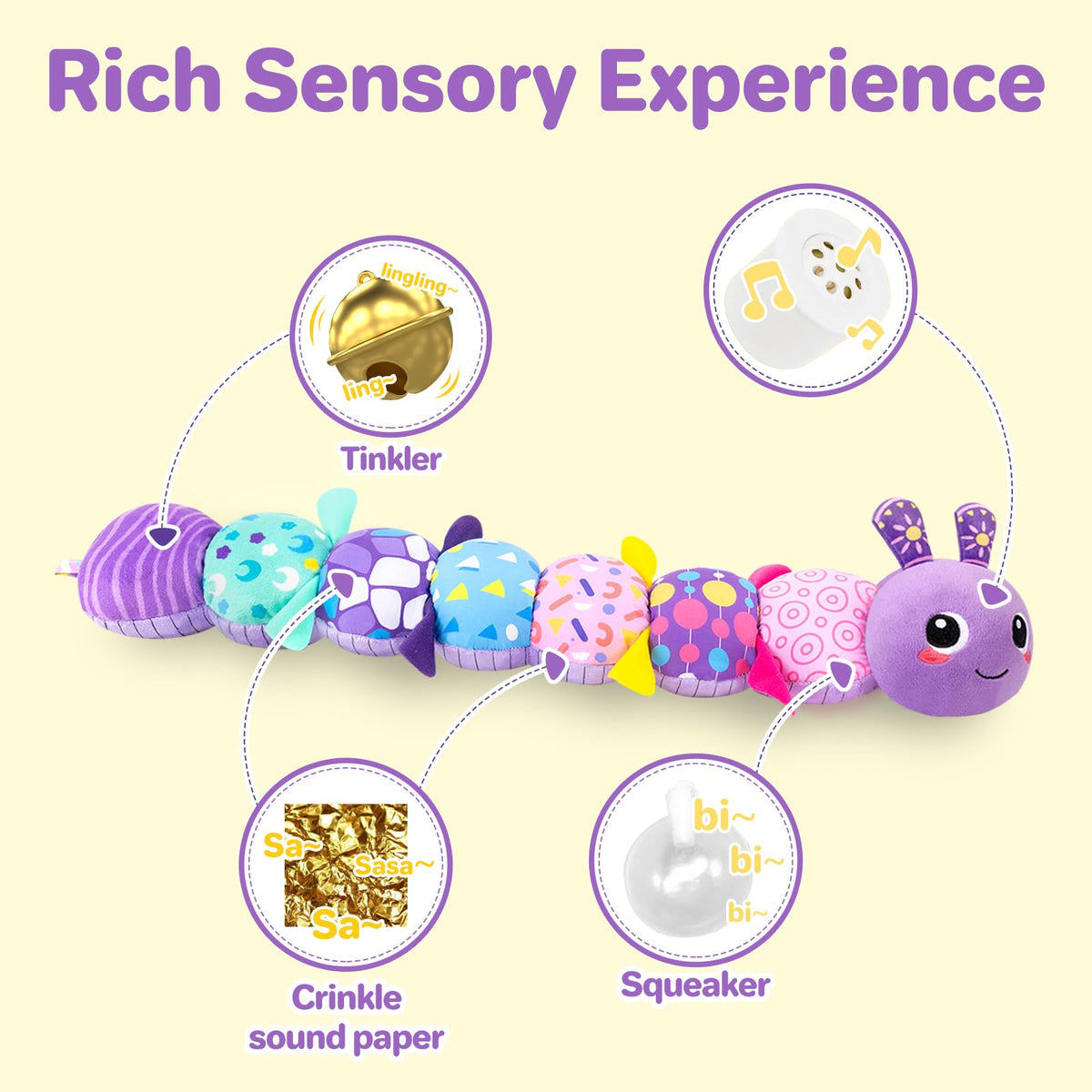 KMUYSL Baby Toys 0–12 Months – Sensory Animal Plush with Crinkle, Rattle & Squeaker