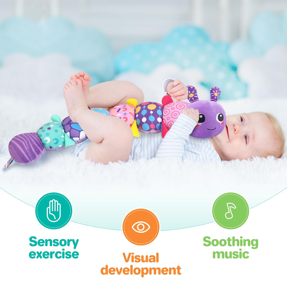 KMUYSL Baby Toys 0–12 Months – Sensory Animal Plush with Crinkle, Rattle & Squeaker