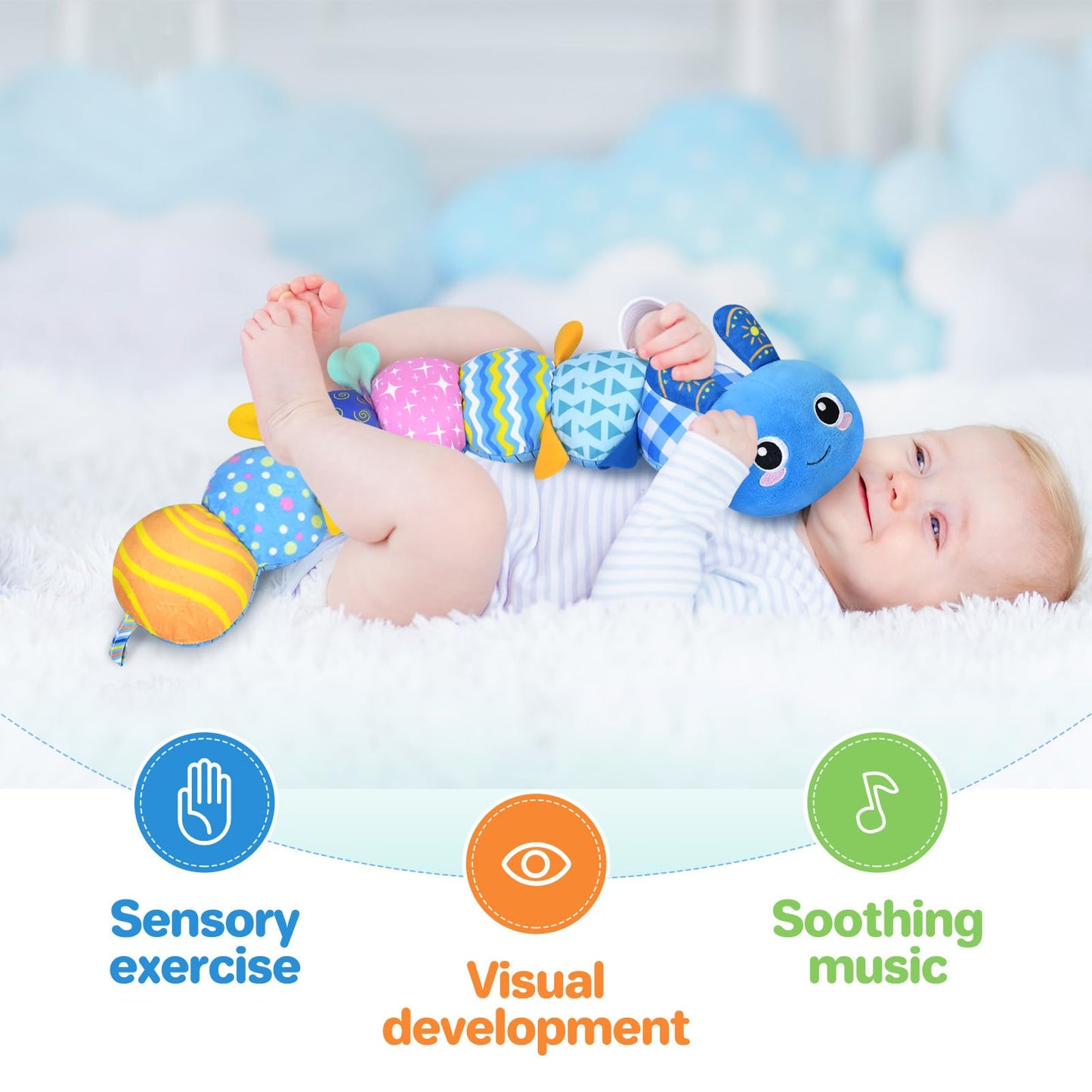 KMUYSL Baby Toys 0-12 Months | Sensory Plush Animal with Crinkle, Rattle & Lullaby
