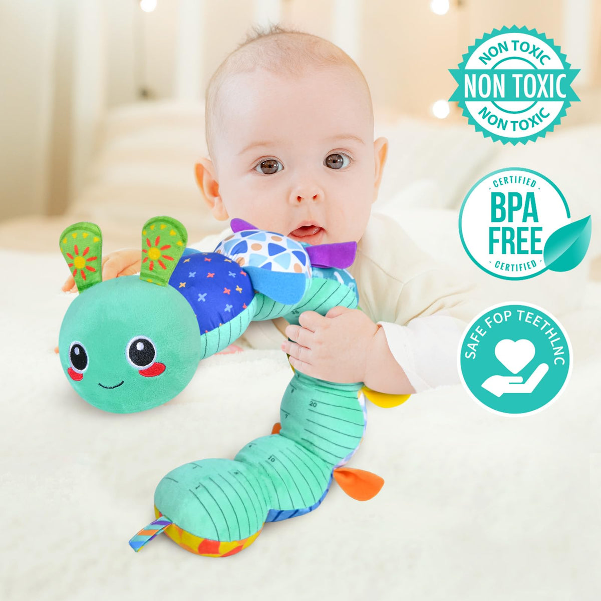 KMUYSL Sensory Baby Toy 0-12 Months — Plush Crinkle, Rattle & Squeaker for Tummy Time