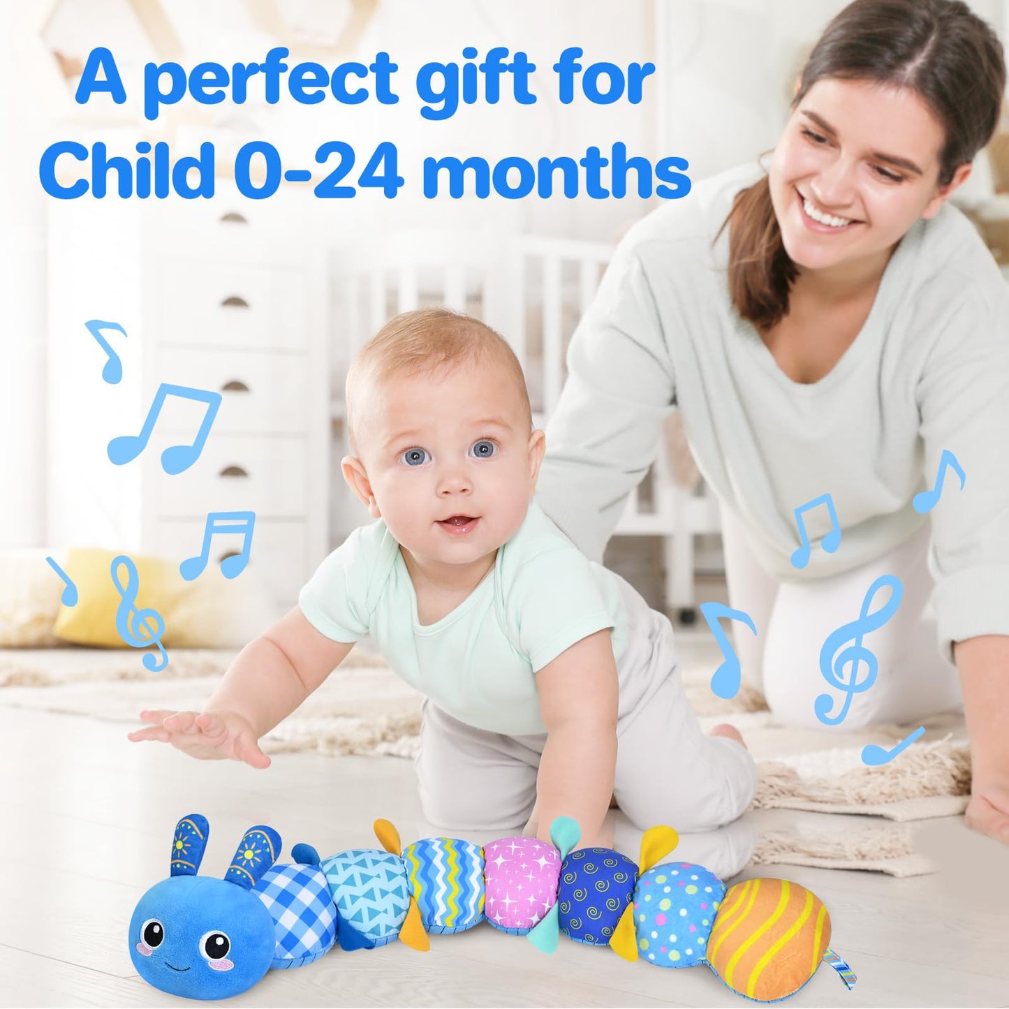 KMUYSL Baby Toys 0-12 Months | Sensory Plush Animal with Crinkle, Rattle & Lullaby