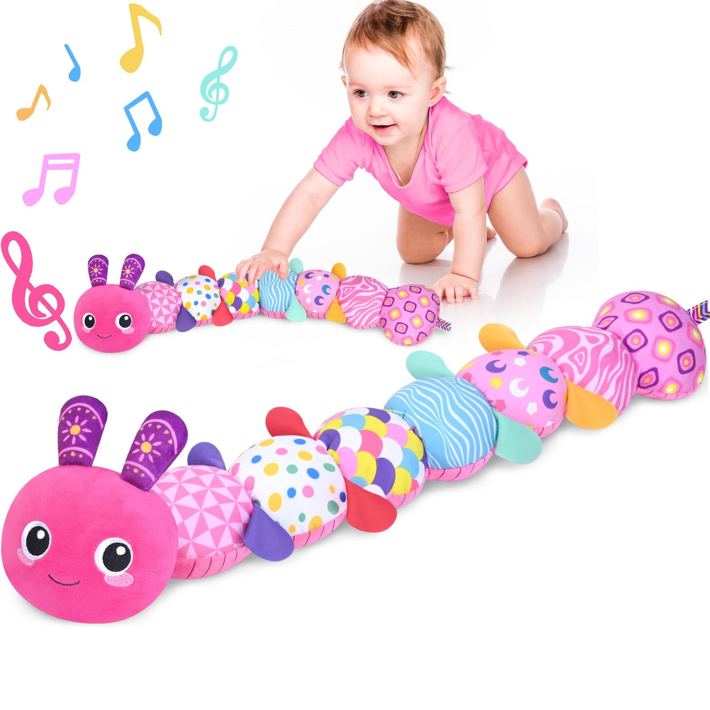 KMUYSL Baby Toys 0-12 Months | Sensory Plush with Crinkle, Rattle & Squeaker
