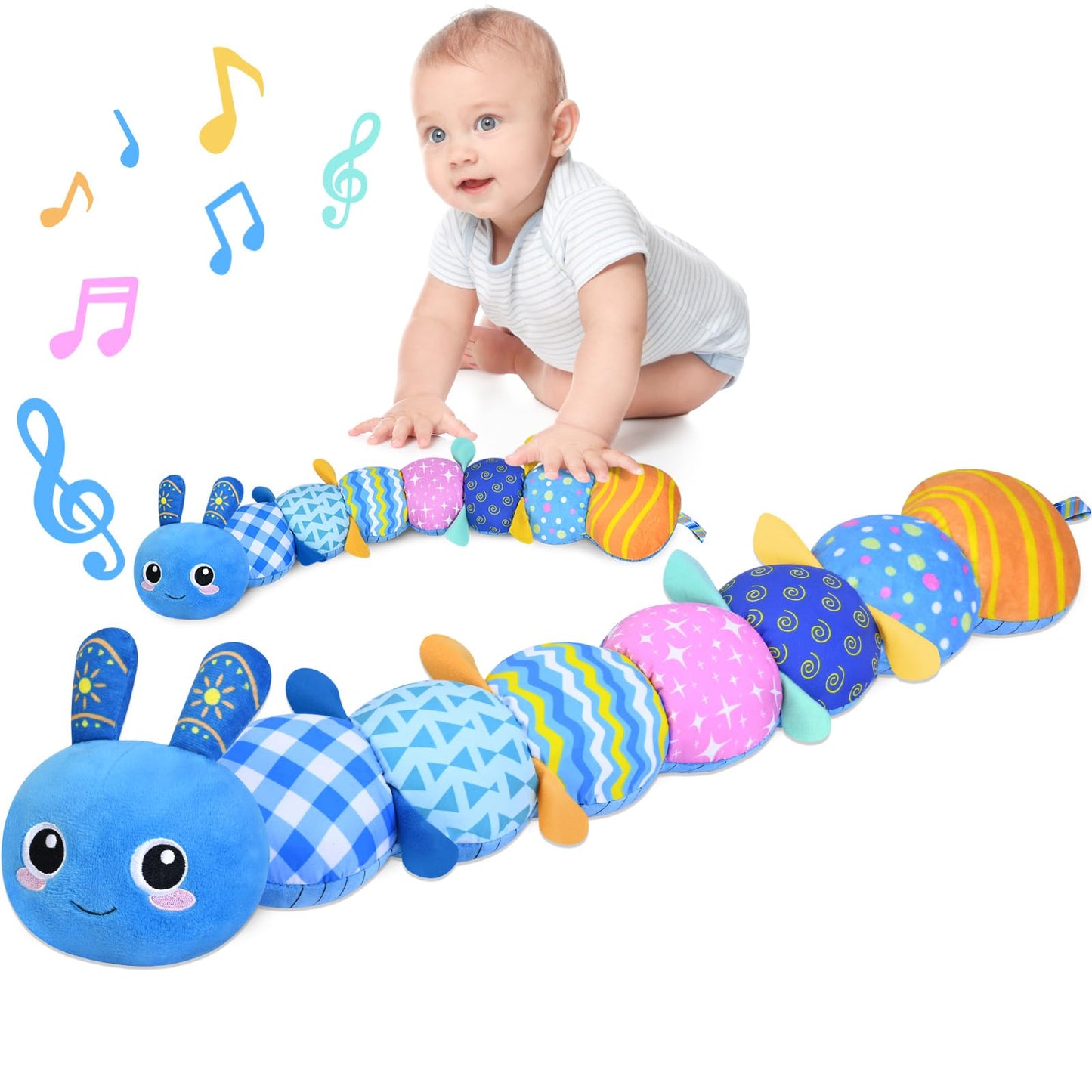 KMUYSL Baby Toys 0-12 Months | Sensory Plush Animal with Crinkle, Rattle & Lullaby