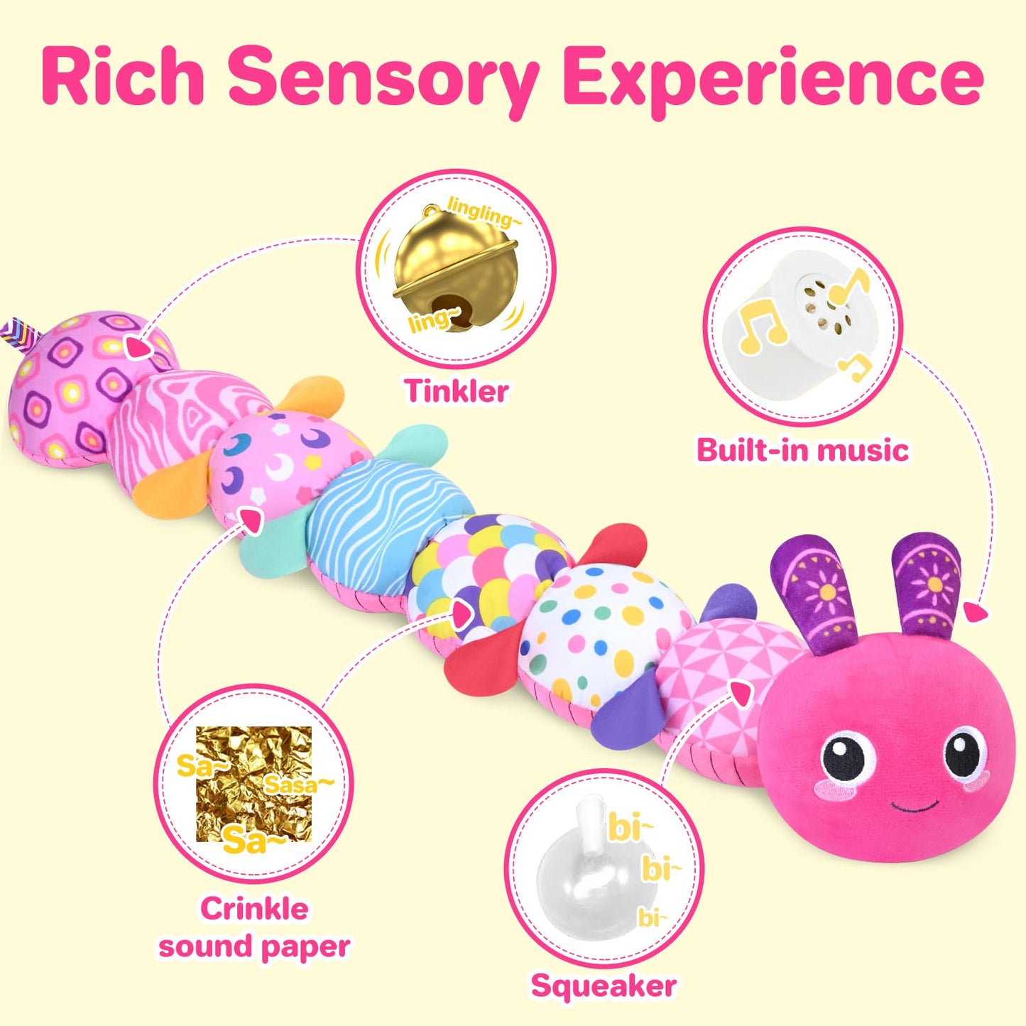 KMUYSL Baby Toys 0-12 Months | Sensory Plush with Crinkle, Rattle & Squeaker