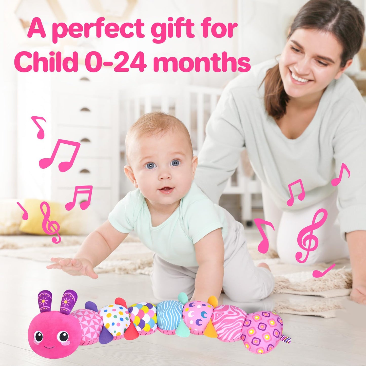 KMUYSL Baby Toys 0-12 Months | Sensory Plush with Crinkle, Rattle & Squeaker