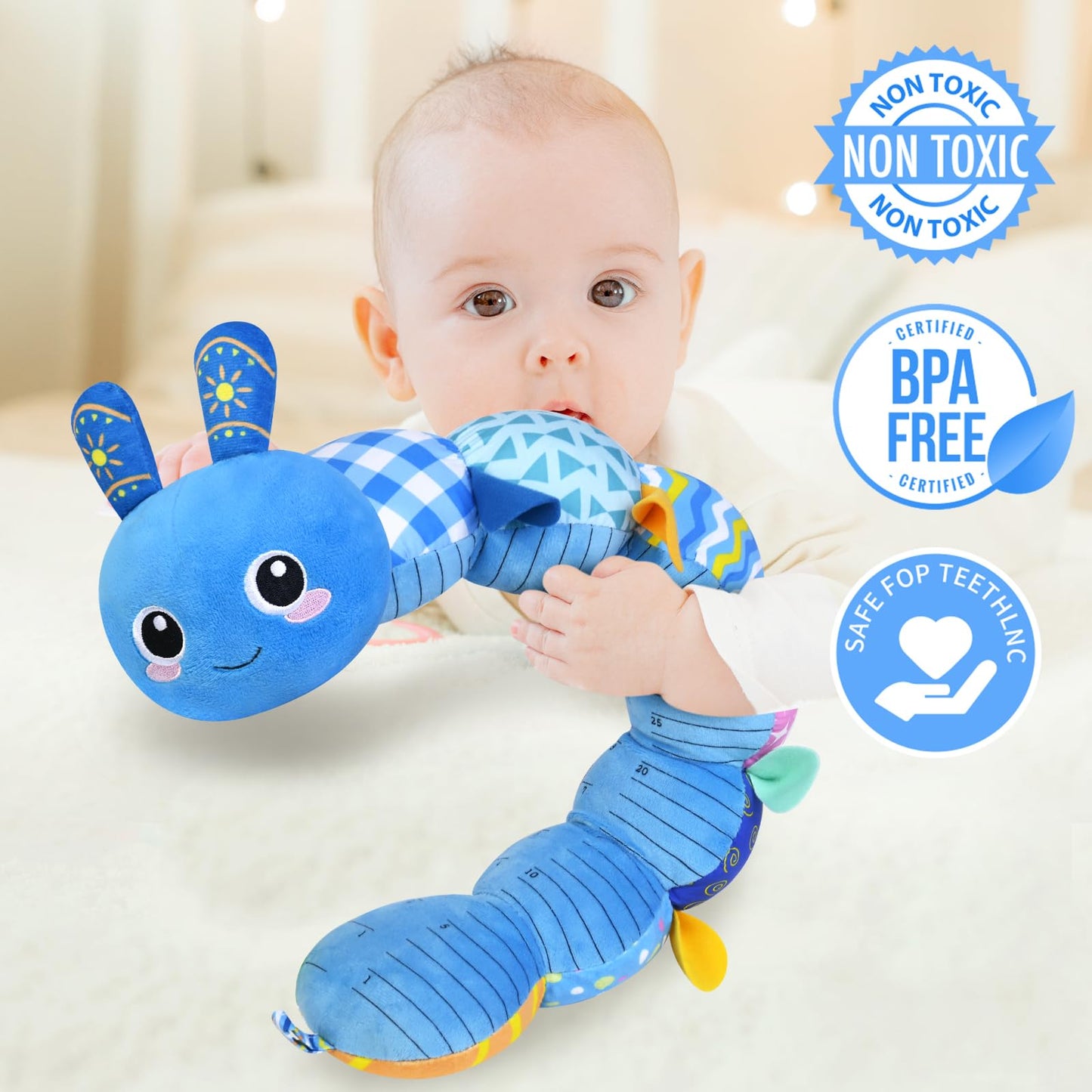 KMUYSL Baby Toys 0-12 Months | Sensory Plush Animal with Crinkle, Rattle & Lullaby