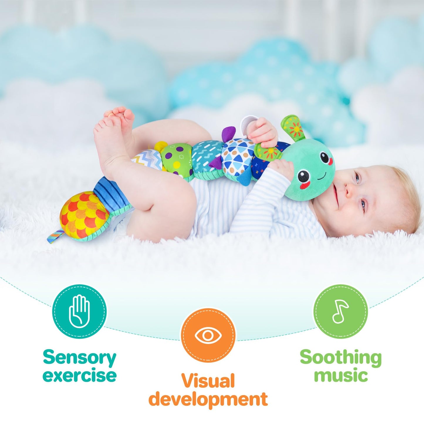 KMUYSL Sensory Baby Toy 0-12 Months — Plush Crinkle, Rattle & Squeaker for Tummy Time