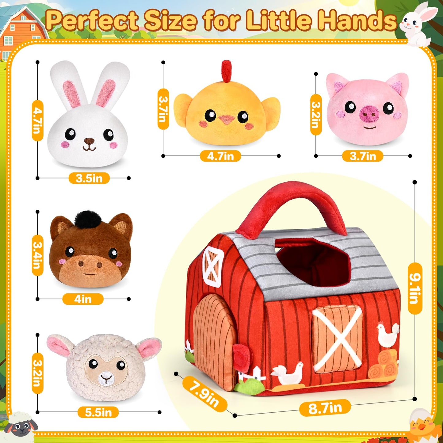 KMUYSL Baby Toys 0-12 Months | Plush Red Barn with Farm Animals, Rattle & Crinkle