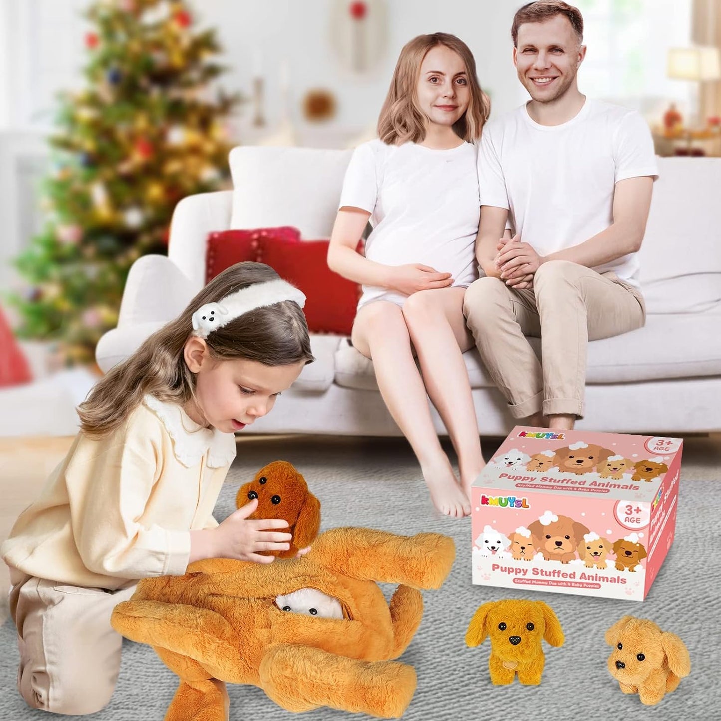 KMUYSL Puppy Stuffed Animals Toys – Mommy Dog with 4 Baby Puppies, Soft Plush Gift for Kids 0-8+