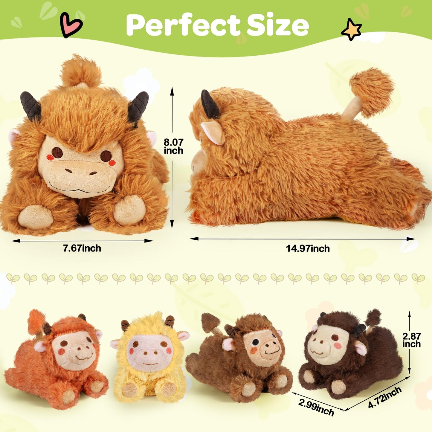 KMUYSL Highland Cow Plush Set – Mommy + 4 Calves for Kids | Soft, Safe, Travel-Friendly Toys