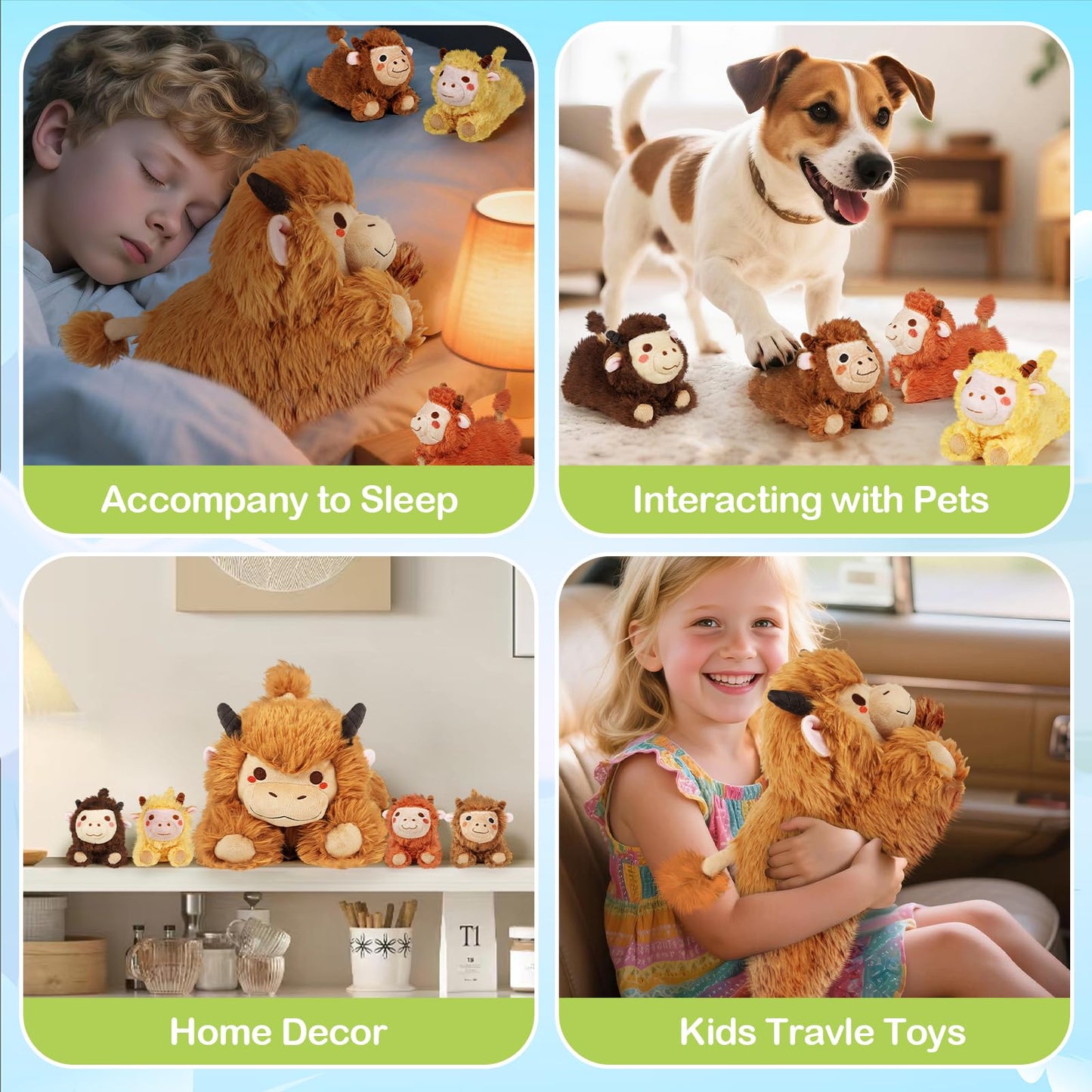KMUYSL Highland Cow Plush Set – Mommy + 4 Calves for Kids | Soft, Safe, Travel-Friendly Toys