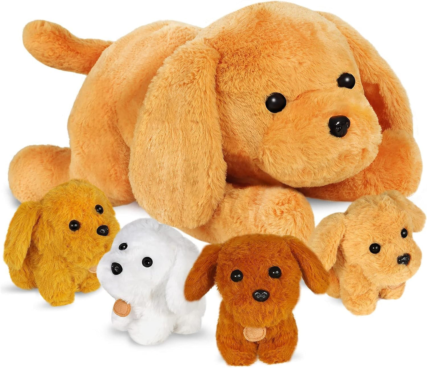 KMUYSL Puppy Stuffed Animals Toys – Mommy Dog with 4 Baby Puppies, Soft Plush Gift for Kids 0-8+