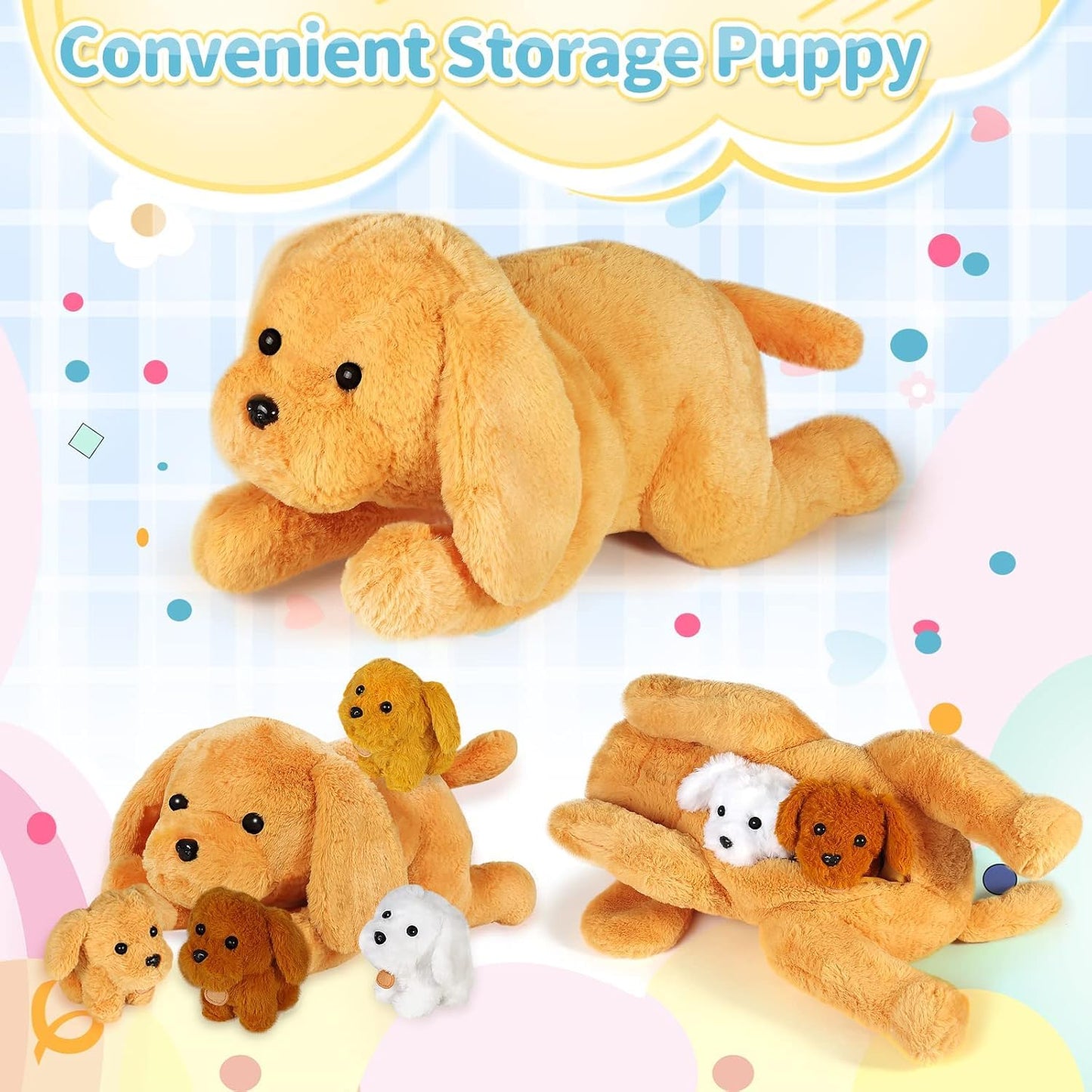 KMUYSL Puppy Stuffed Animals Toys – Mommy Dog with 4 Baby Puppies, Soft Plush Gift for Kids 0-8+