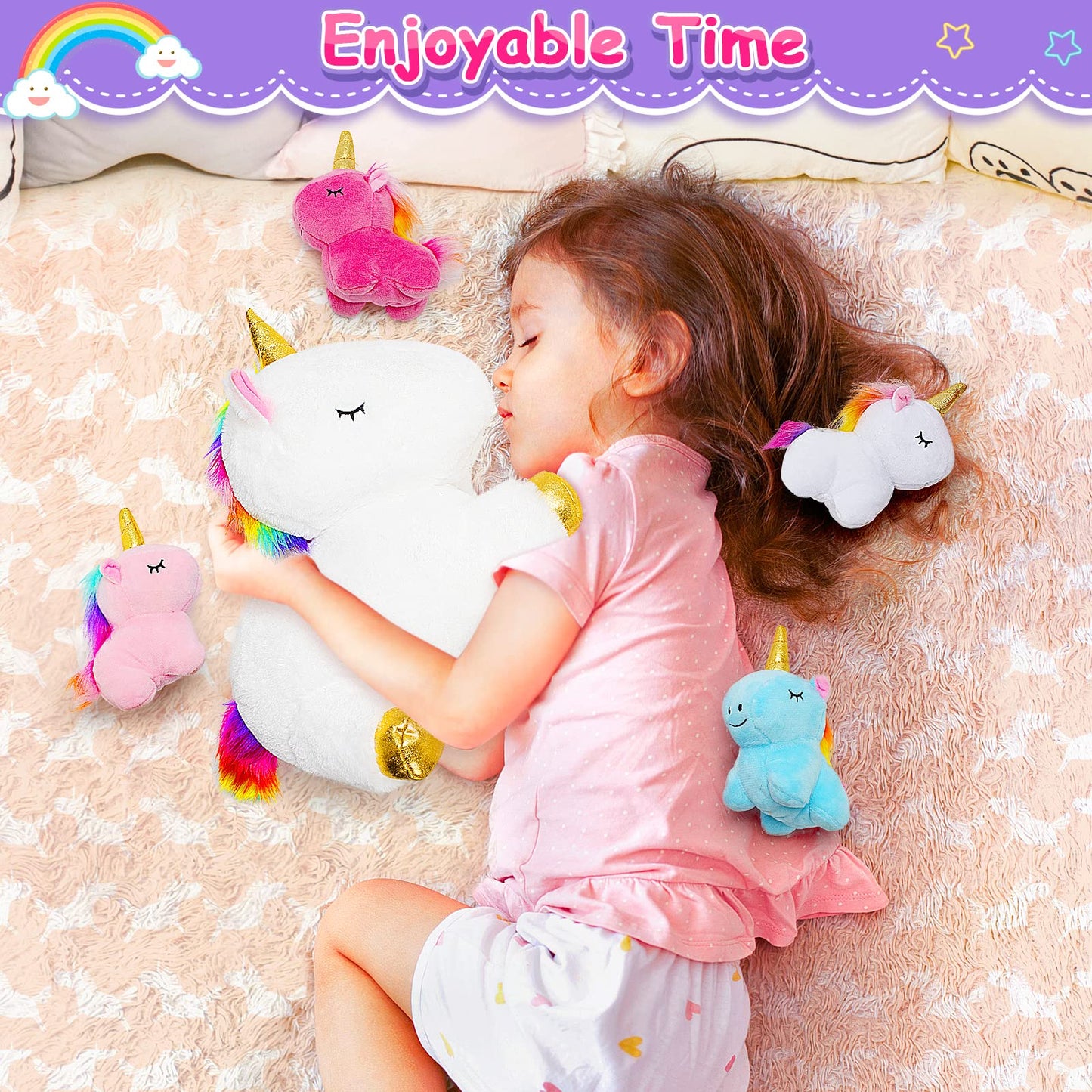 KMUYSL Unicorn Mommy Plush with 4 Baby Unicorns – Soft Plush Toy Set for Girls 0–8+ | Gift Idea