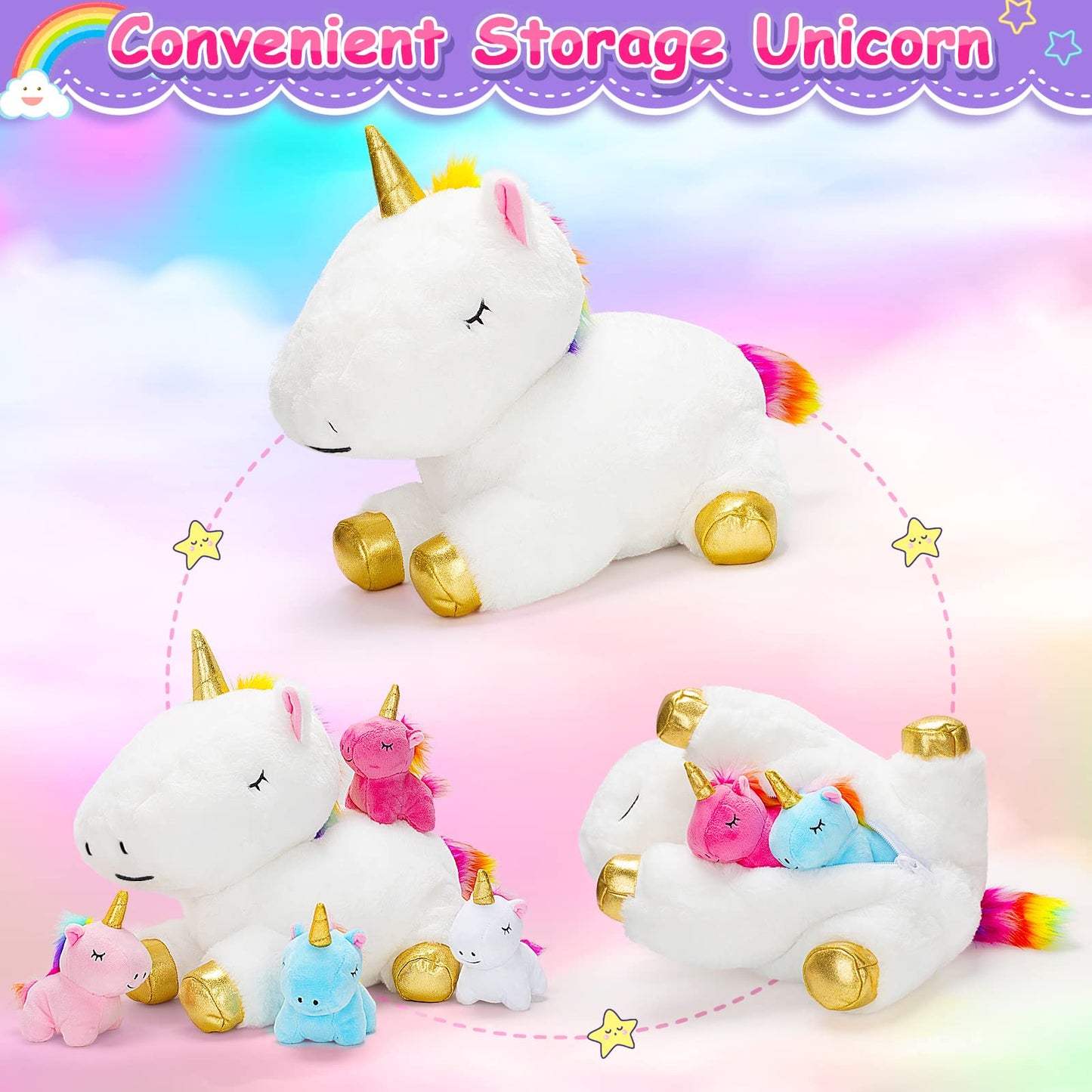 KMUYSL Unicorn Mommy Plush with 4 Baby Unicorns – Soft Plush Toy Set for Girls 0–8+ | Gift Idea