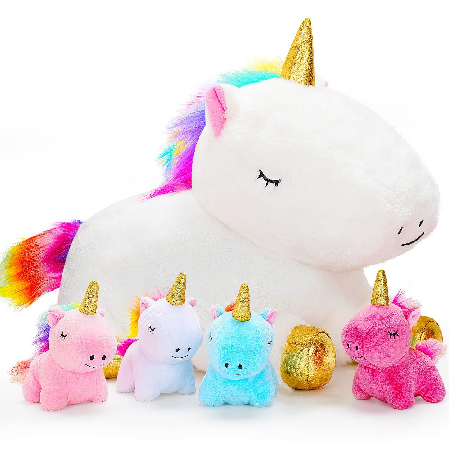 KMUYSL Unicorn Mommy Plush with 4 Baby Unicorns – Soft Plush Toy Set for Girls 0–8+ | Gift Idea