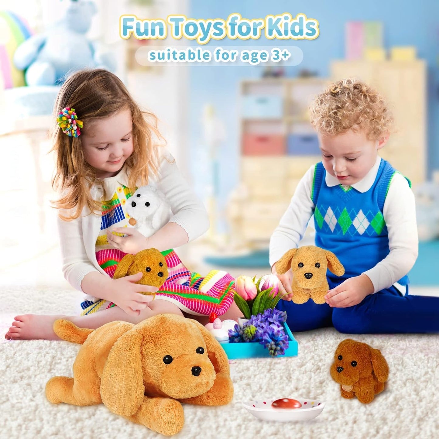 KMUYSL Puppy Stuffed Animals Toys – Mommy Dog with 4 Baby Puppies, Soft Plush Gift for Kids 0-8+