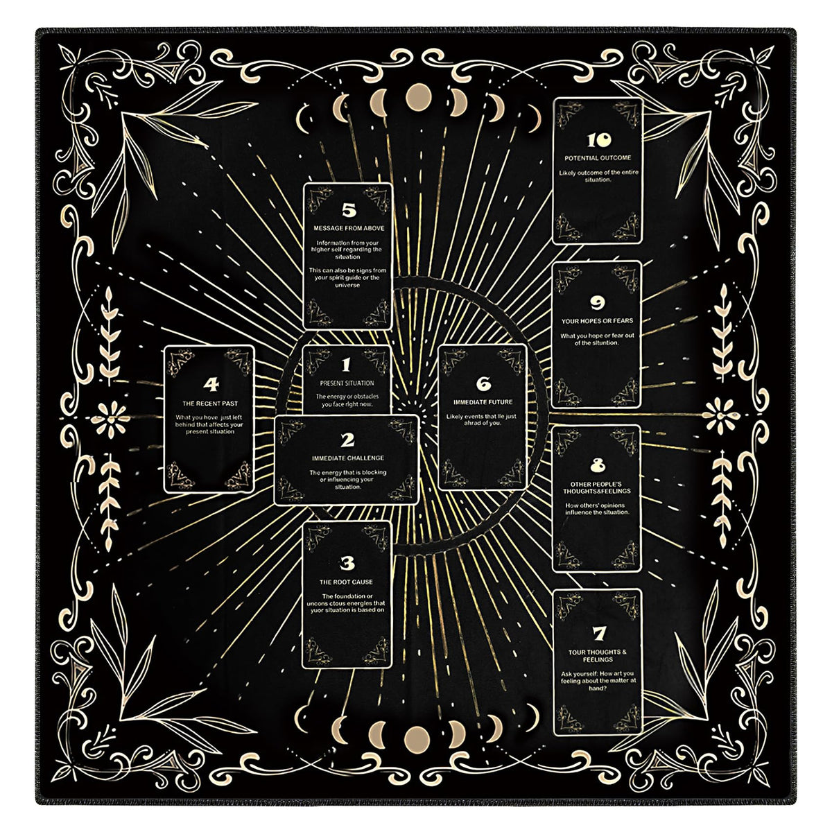 Knana Velvet Altar Cloth Tarot Mat – Black, Moon Engraving & Celtic Cross Design