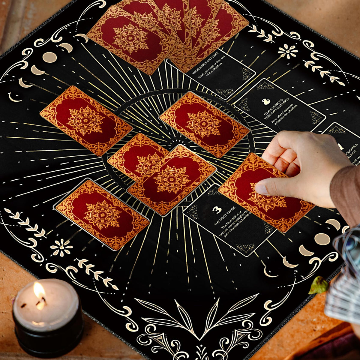 Knana Velvet Altar Cloth Tarot Mat – Black, Moon Engraving & Celtic Cross Design