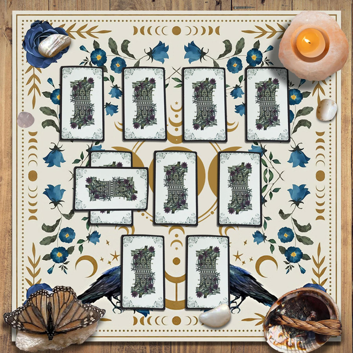 Knana Tarot Altar Cloth – Silk Reading Mat with Sun Moon Card Bag