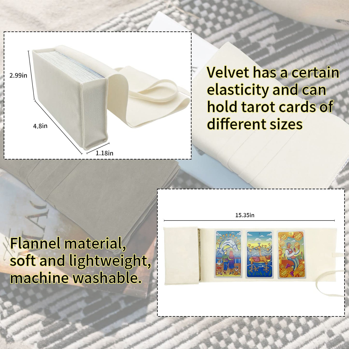 Knana 3Pcs Velvet Tarot Card Bag Set – White & Gray | Portable Tarot Accessories