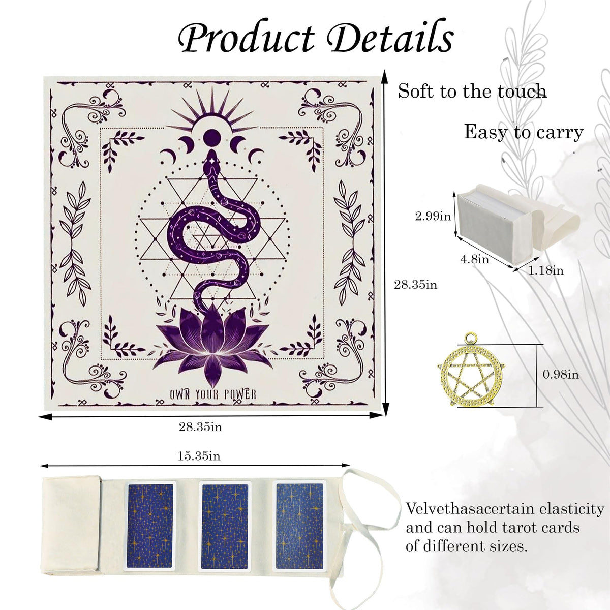 Knana Tarot Altar Cloth Silk Mat – Purple Snake Design + Velvet Tarot Card Bag