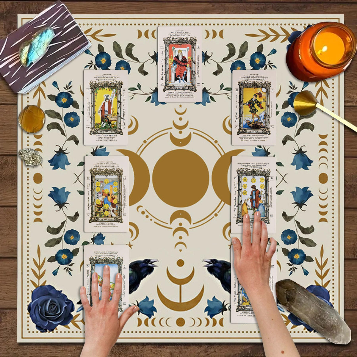 Knana Tarot Altar Cloth – Silk Reading Mat with Sun Moon Card Bag