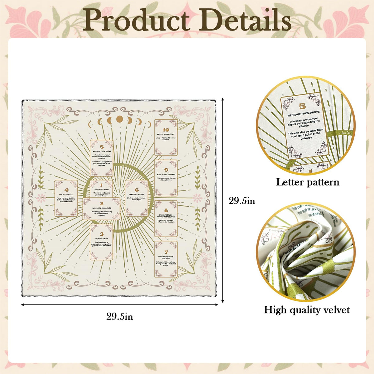Knana Velvet Altar Cloth Tarot Mat – White Celtic Cross Reading Cloth