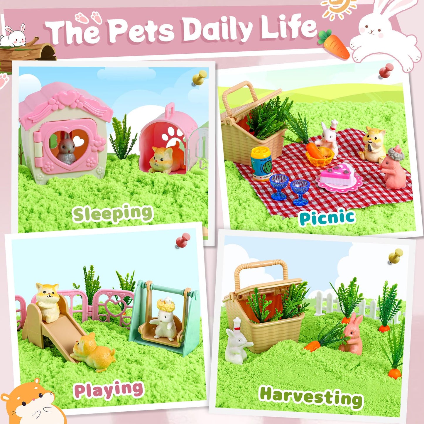 KNASON Rabbit & Hamster Sensory Bin – 2.2lb Play Sand Kit with Box