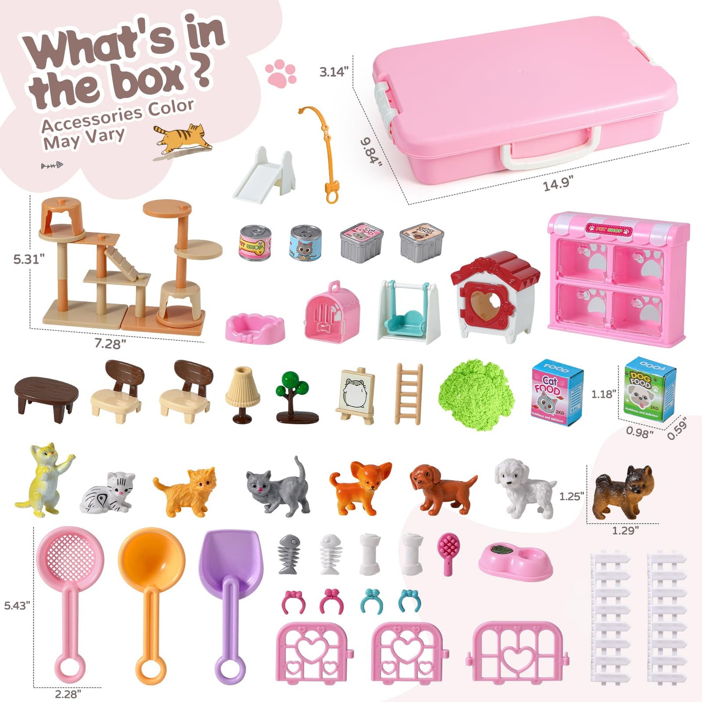 KNASON Cat and Dog Sensory Bin Play Sand Kit – 2.2 lbs Sand, 50 Accessories for Kids