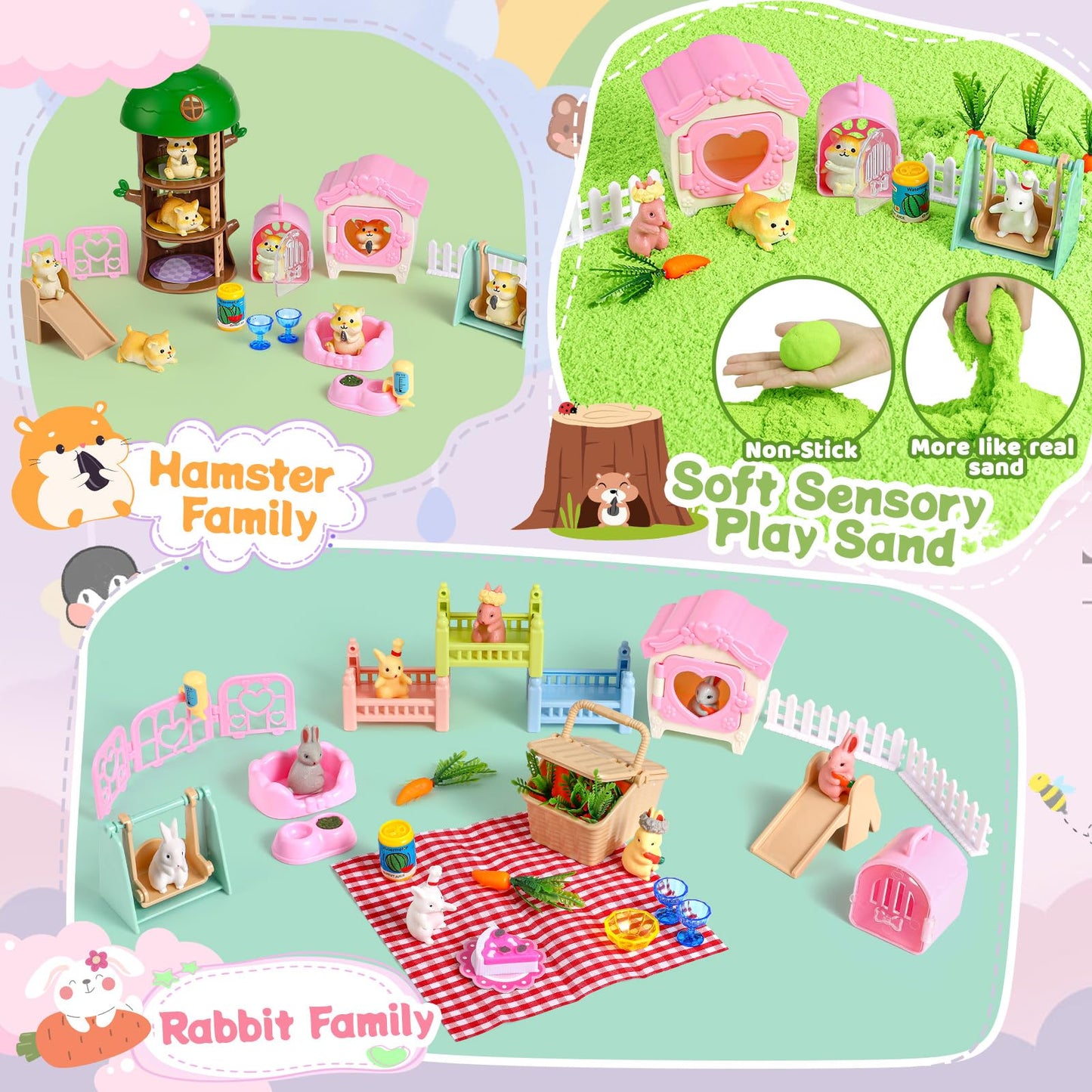 KNASON Rabbit & Hamster Sensory Bin – 2.2lb Play Sand Kit with Box